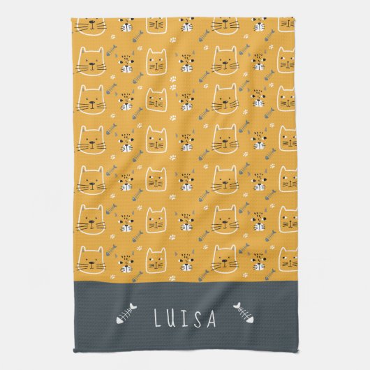 Cute Cat Modern Pattern Personalized Theedoek (Verticaal)