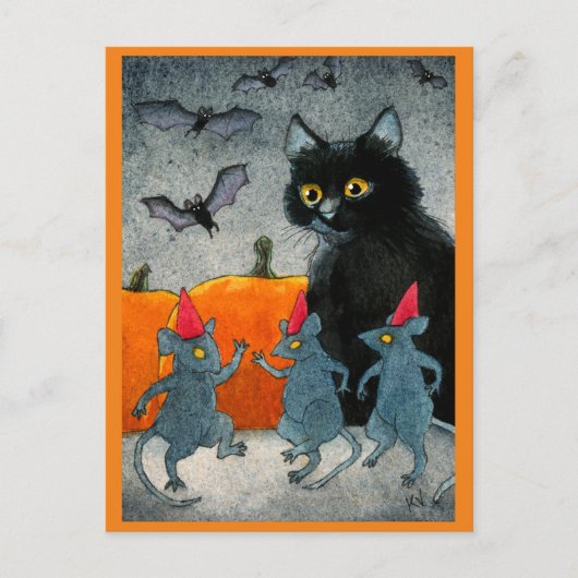 Cute Cat Mouse Bat Halloween pomkin najaar Briefkaart (Voorkant)