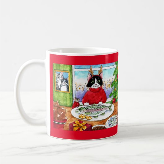 Cute cat mouse fish Kerstvakantie mok (Links)