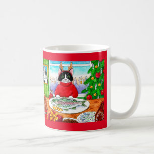 Cute cat mouse fish Kerstvakantie mok