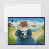 Cute Cat, Muis, vuurtoren, schip, strand briefkaar Briefkaart (Voorkant / Achterkant)