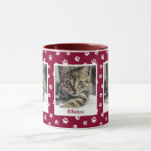Cute Cat Name & Photo Red and White Paw Prints Mok (Midden)