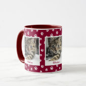 Cute Cat Name & Photo Red and White Paw Prints Mok (Voorkant links)