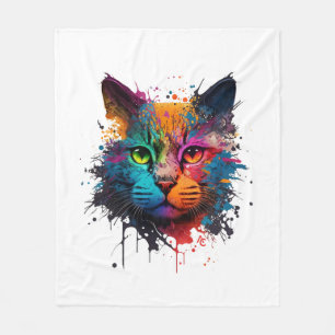 Cute Cat Neon Ink Splash Fleece Deken