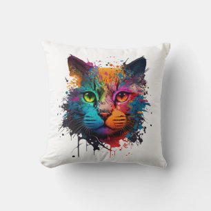 Cute Cat Neon Ink Splash Kussen