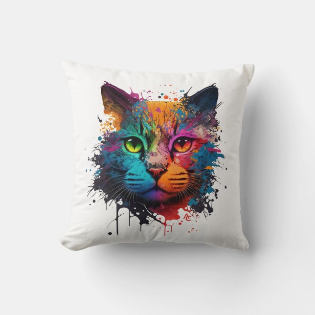 Cute Cat Neon Ink Splash Kussen (Voorkant)