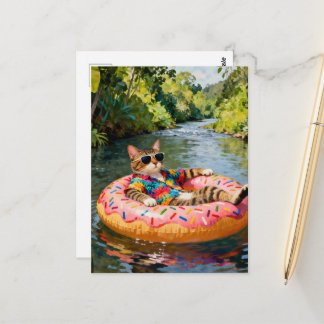 Cute Cat on a Float Trip Briefkaart