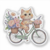 Cute Cat on Floral Bike Sticker (Devant)