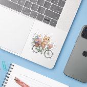 Cute Cat on Floral Bike Sticker (Ordinateur portable avec iPhone)