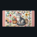 Cute Cat on Floral Quilt Cottagecore<br><div class="desc">A delightful gray tabby kitten sits sweetly among blooming flowers in this cozy, cottagecore-inspired design. The backdrop features a vibrant patchwork quilt filled with charming geometric patterns, soft pastels, and vintage textures that evoke feelings of warmth and nostalgia. Surrounding the kitten are blooming sunflowers, roses, and daisies, along with cheerful...</div>