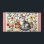 Cute Cat on Floral Quilt Cottagecore<br><div class="desc">A delightful gray tabby kitten sits sweetly among blooming flowers in this cozy, cottagecore-inspired design. The backdrop features a vibrant patchwork quilt filled with charming geometric patterns, soft pastels, and vintage textures that evoke feelings of warmth and nostalgia. Surrounding the kitten are blooming sunflowers, roses, and daisies, along with cheerful...</div>