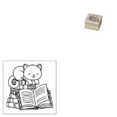 Cute Cat on top of Stack of Books 1x1 Rubberstempel (Gestempeld)