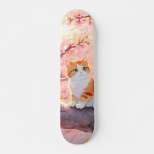 Cute Cat op een Cherry Blossom Tree Skateboard