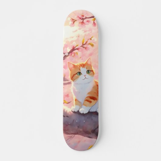 Cute Cat op een Cherry Blossom Tree Skateboard (Voorkant)