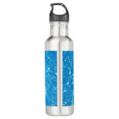 Cute Cat op roze Flamingo Floatie Blue Name Funny Waterfles (Achterkant)