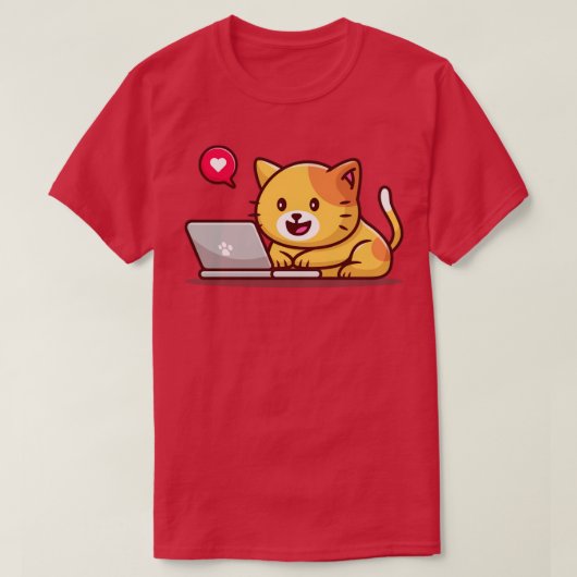 Cute Cat Operating Laptop T-shirt (Design voorkant)