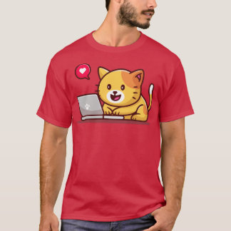 Cute Cat Operating Laptop T-shirt