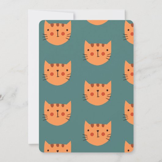 Cute Cat Oranje Green Birthday Party Kaart (Achterkant)