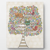 Cute Cat Owl & Birds Sittin in a Tree Illustration Fotoplaat (Voorkant)