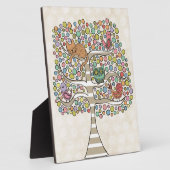 Cute Cat Owl & Birds Sittin in a Tree Illustration Fotoplaat (Zijkant)