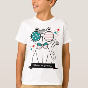 Cute Cat Patriotic Birthday Party Boys T-shirt