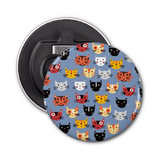 Cute Cat Pattern Blue Button Flesopener (Voorkant)