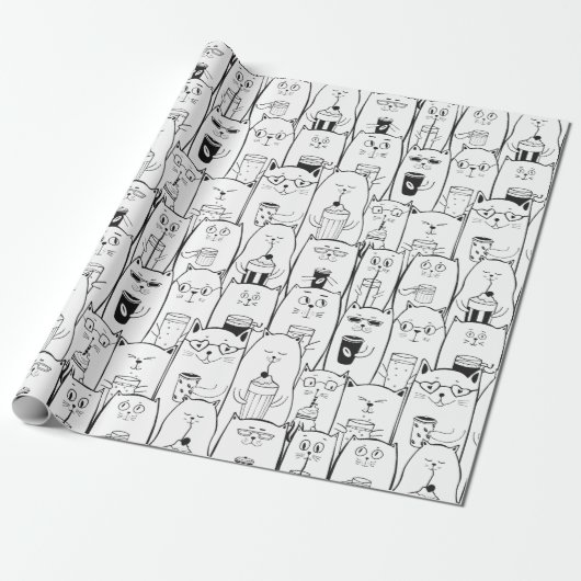 Cute Cat Pattern Cadeaupapier (Uitgerold)