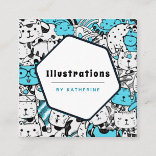 Cute Cat Pattern Cartoonist Graphic Designer Fun Vierkante Visitekaartje