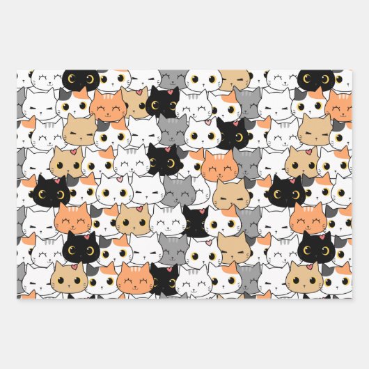 Cute Cat Pattern Inpakpapier Vel (Voorkant)