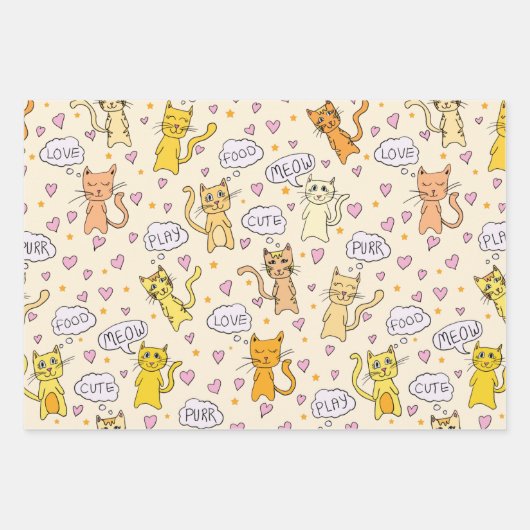 Cute Cat Pattern Inpakpapier Vel (Voorkant 3)