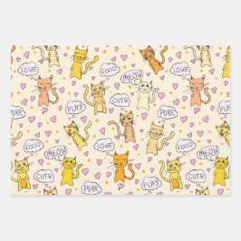 Cute Cat Pattern Inpakpapier Vel