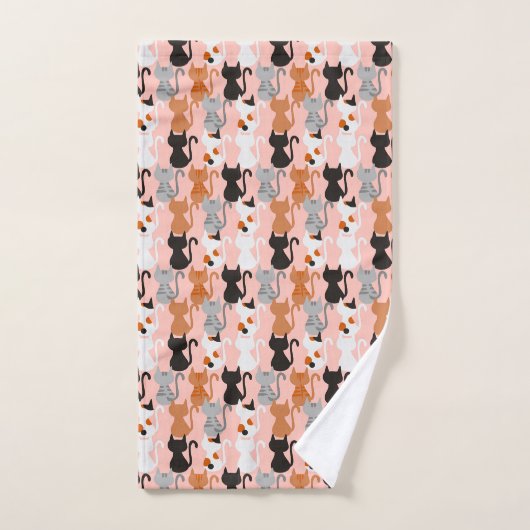 Cute Cat Pattern on Blush Pink Bad Handdoek (Handdoek)