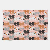 Cute Cat Pattern on Blush Pink Theedoek (Horizontaal)