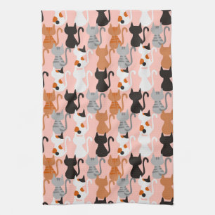 Cute Cat Pattern on Blush Pink Theedoek