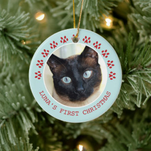 Cute Cat Paw Drukt Lijst Kerstmis Keramisch Ornament