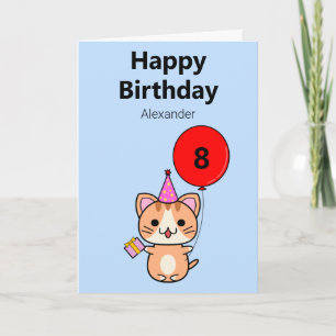 Cute Cat Personalized Birthday Kaart