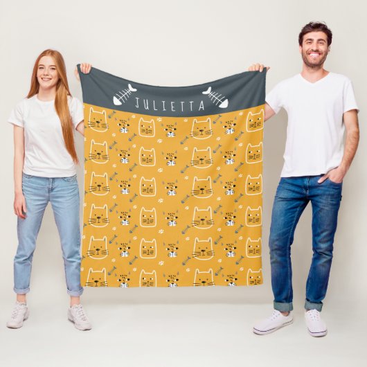 Cute Cat Personalized Modern Pattern Fleece Deken (In situ)