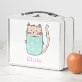 Cute Cat Personated Custom Name Metal Lunch Box (In situ)