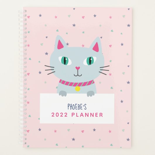 Cute Cat Persoonlijke naam Roze Planner (Voorkant)