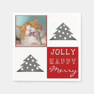 Cute Cat Pet Typografie Kerstboom Foto Servet