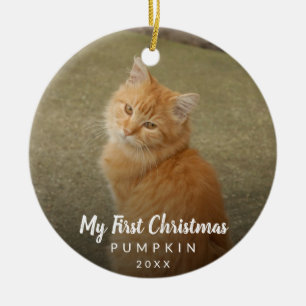Cute Cat Photo My First Kerstmis Chalk Script Keramisch Ornament