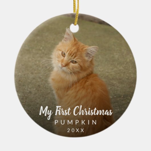 Cute Cat Photo My First Kerstmis Chalk Script Keramisch Ornament (Voorkant)