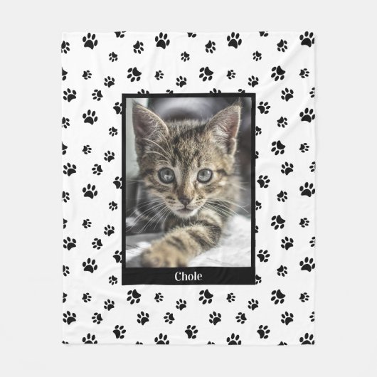 Cute Cat Photo Name Black Paw Printerpatroon Fleece Deken (Voorkant)