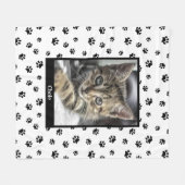 Cute Cat Photo Name Black Paw Printerpatroon Fleece Deken (Voorkant (Horizontaal))