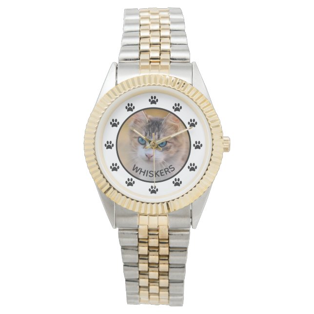 Cute Cat Photo Name Paw Prins Custom Horloge (Voorkant)