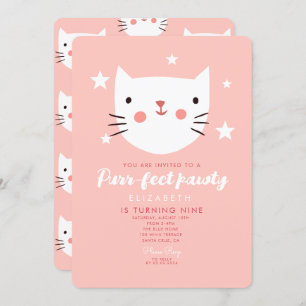 Cute Cat Pink Birthday Party Kaart