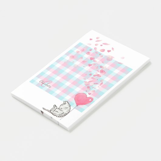 Cute Cat Pink Blue Monogram Post-it® Notes (Schuin)