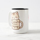 Cute Cat & Pink Heart Coffee Love Mug (Devant gauche)