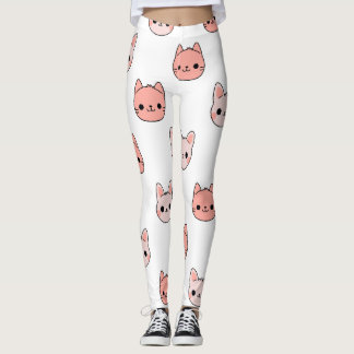 Cute Cat Pink Pattern Women's Fashion Leggings