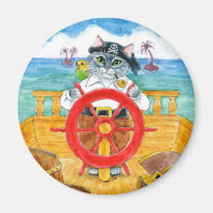 Cute Cat Pirate Budgie Ship Caribbean Zee magnet Magneet